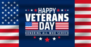 happy Veterans day celebration background or banner design template with usa flag.